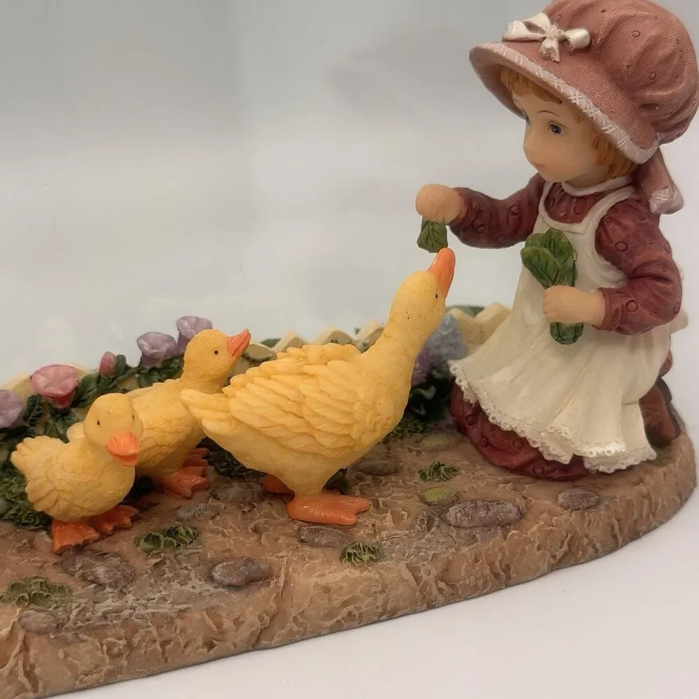 Vintage Girl Feeding Ducks Double Glass Photo Frame 6x4 Country Farmhouse Decor